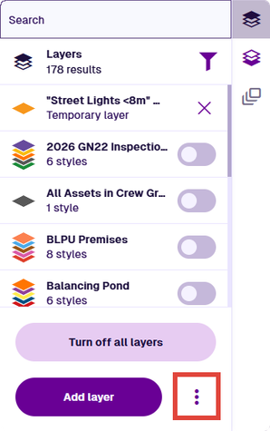 The Layers panel with the More menu open