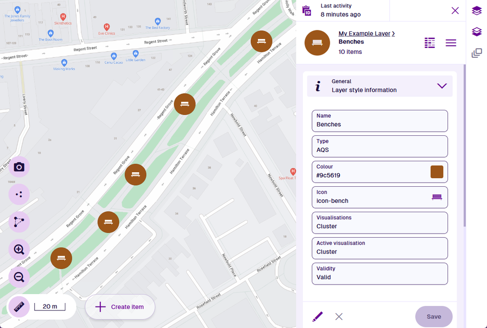 An example layer style showing items of the Benches design