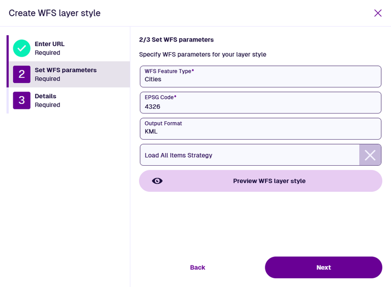The second step of the wizard