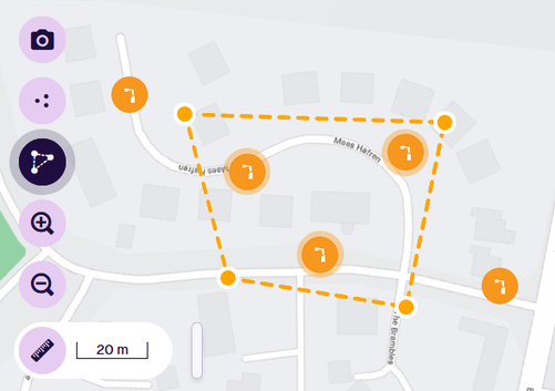 Several street light items with a selection polygon drawn around them