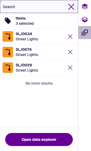 The selected street light items listed on the right