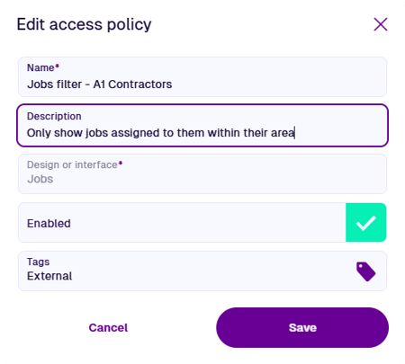 The Edit Access Policy window
