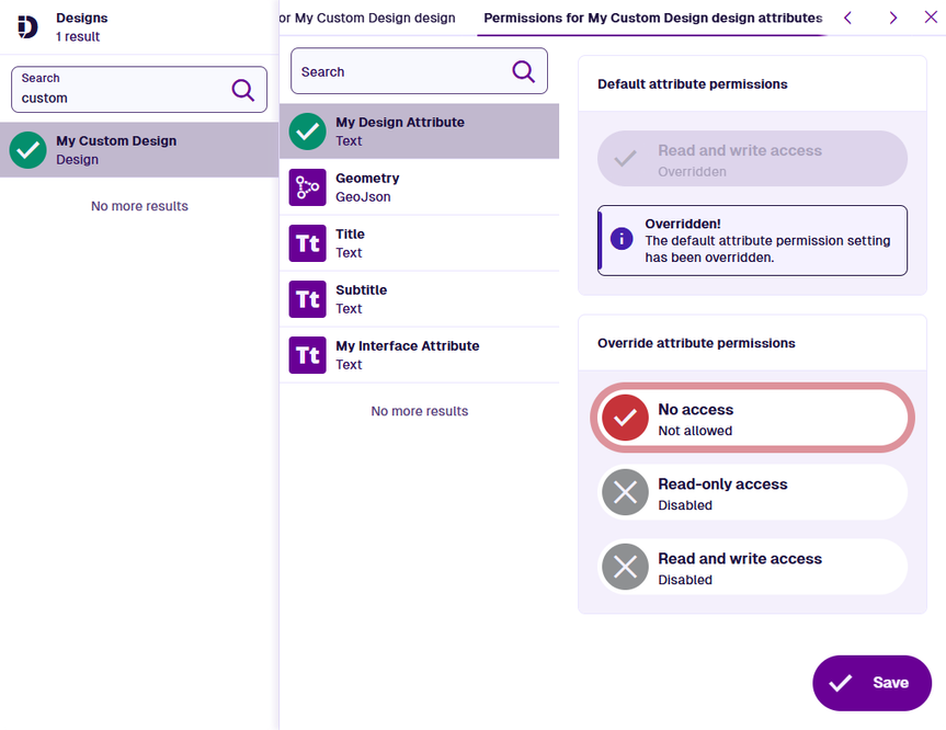 The Attributes tab with an attribute selected