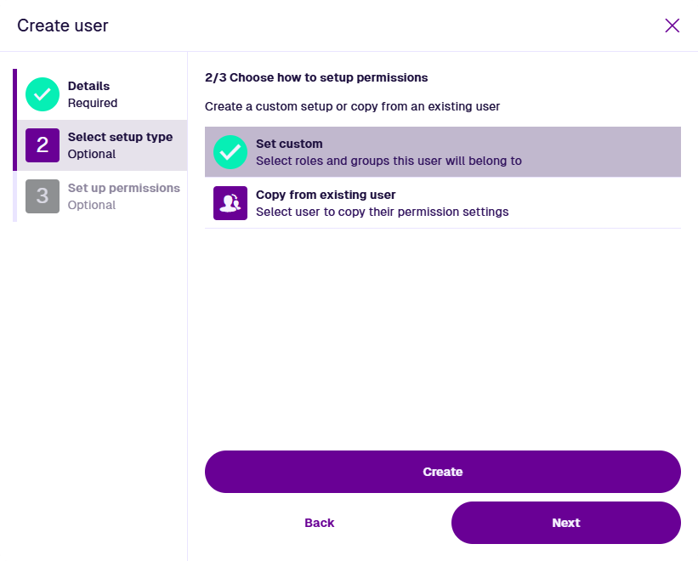 The second step of the Create User process