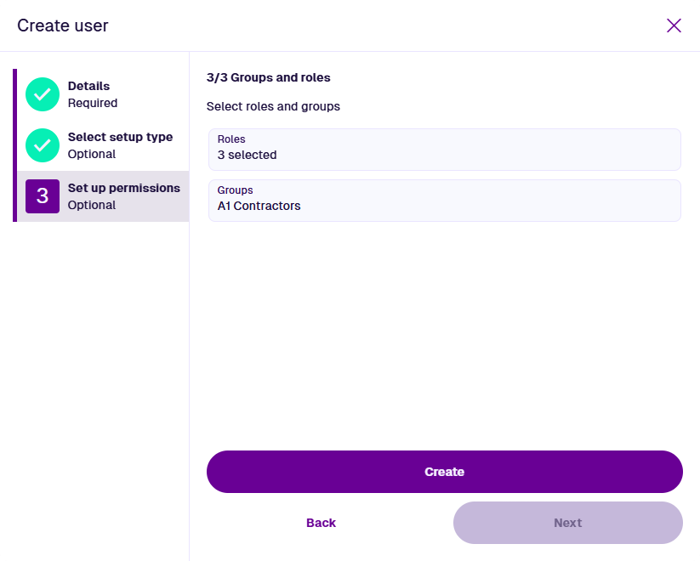 The final step of the Create User process
