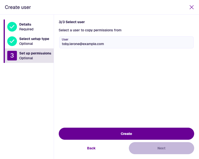 The final step of the Create User process