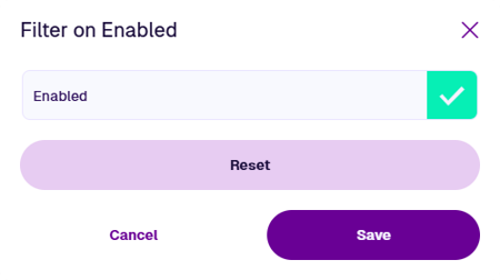 The Filter On window showing an example value