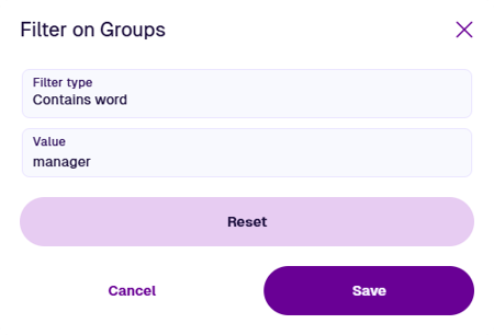 The Filter On window showing an example value