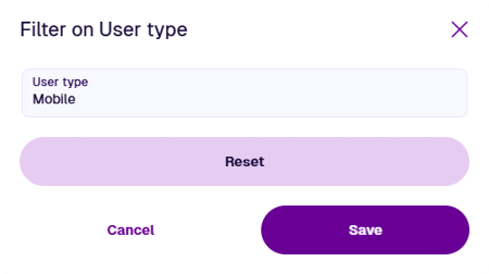 The Filter On window showing an example value