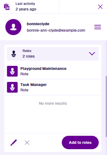 The Roles section of an example user