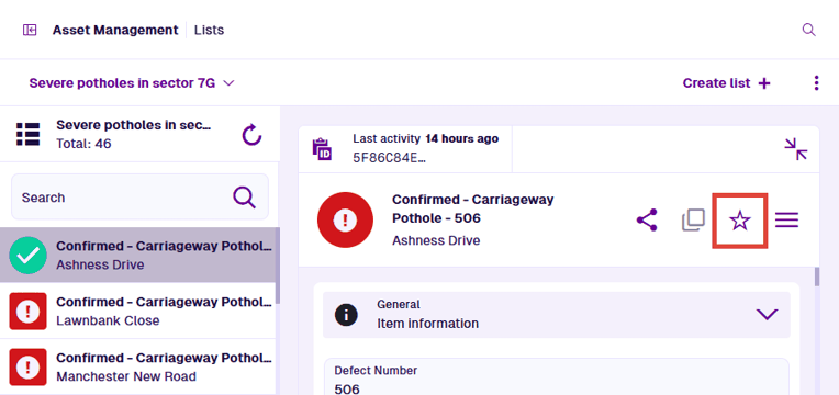 An animation showing the Add To Favourites button in the item header and in the Feature Menu.