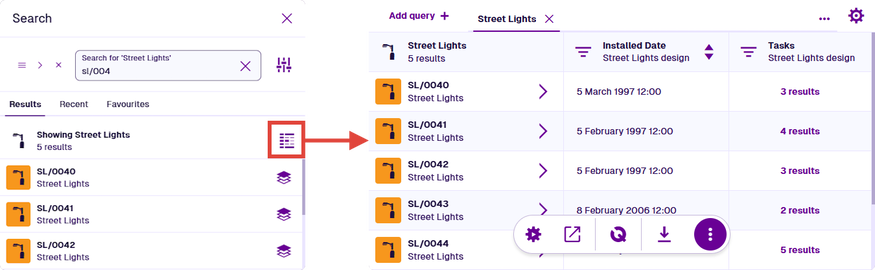 The resulting Street Lights items displayed in the Data Explorer app