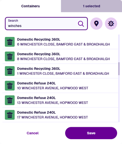 An example of how searching can filter the items listed in the picker
