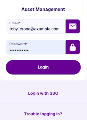 Entering an email address and password at the standalone Asset Classic login screen