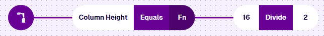 An Equals node comparing the Column Height attribute to a Divide function, 16 divided by 2