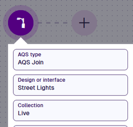 The root node's properties, showing AQS type set to AQS Join, Design or interface set to Street Lights, and Collection set to Live