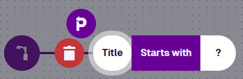 A selected Title segment with Pathfinder, Delete and Parameter icons above it, filling a Starts with node