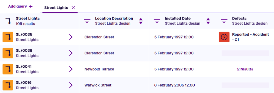 Query results displayed in the Data Explorer