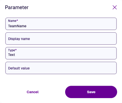 The fields of the Parameter window