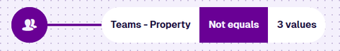 A Not equals node comparing a Teams property to three selected Item values