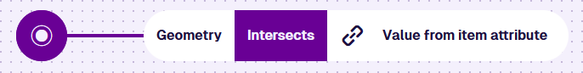 An Intersects node comparing the Geometry attribute to a Value from item attribute node