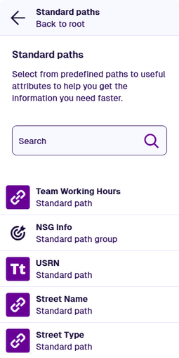The list of standard paths defined on the current design/interface