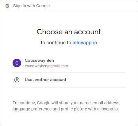 Choosing an account at the Google authentication screen