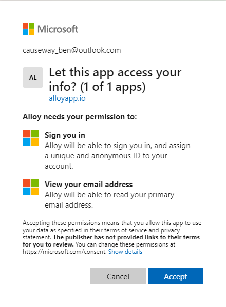 Choosing whether to accept the required permissions