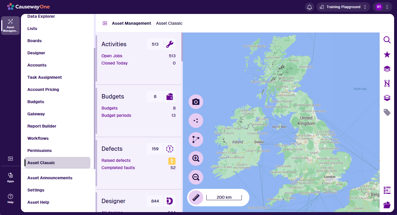 Viewing the Asset Classic page within CausewayOne