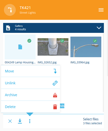 Files selected in the Gallery section, with the selection menu open