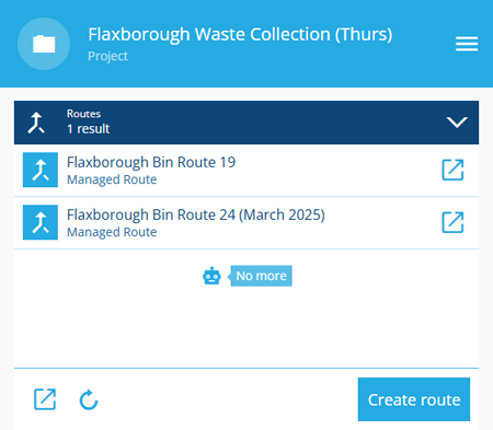 The Routes section of an example project