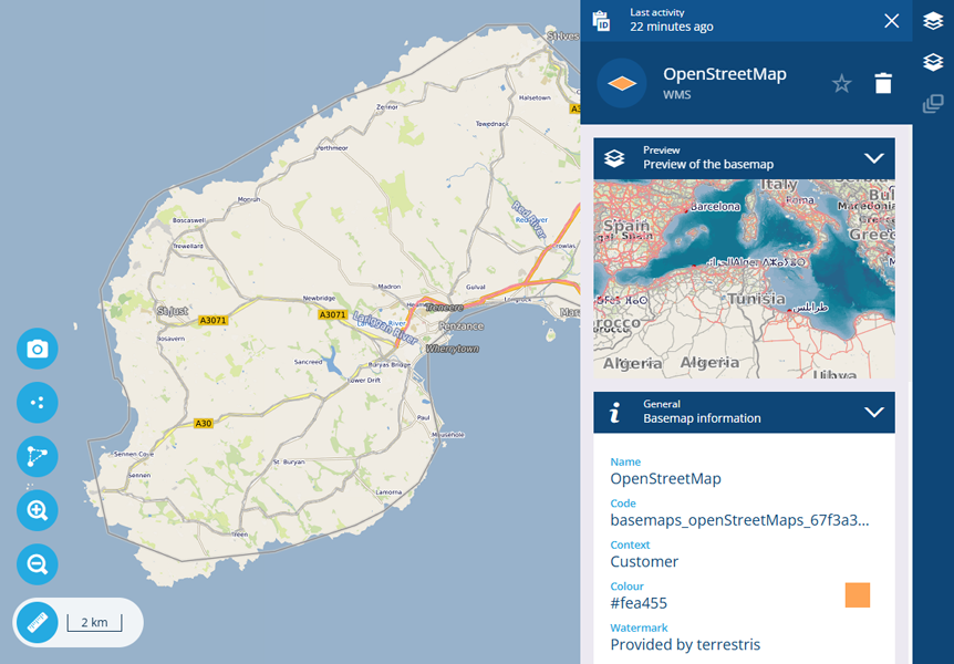An example WMS basemap loaded in Alloy