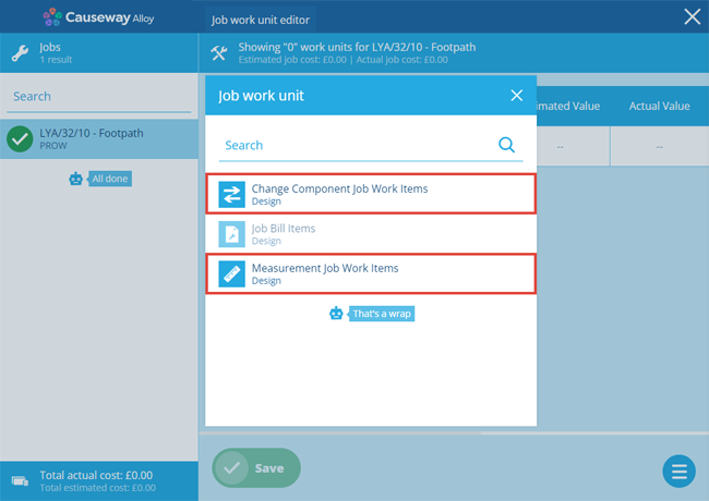 Adding a work item in the Job Work Unit Editor