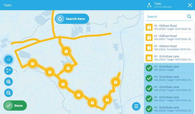 Selecting tasks in the map picker